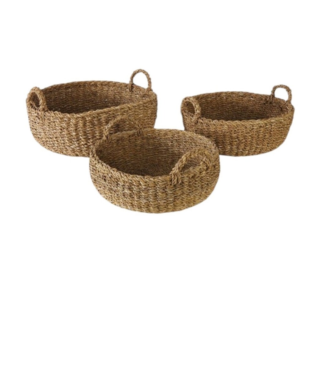 Napa Home and Garden Seagrass Shallow Baskets With Handles Set of 3 NWT